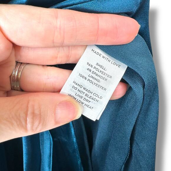 Lulus NWT Stunning Arrival Dark Teal Satin Off-the-Shoulder Maxi Dress Medium - Picture 10 of 10